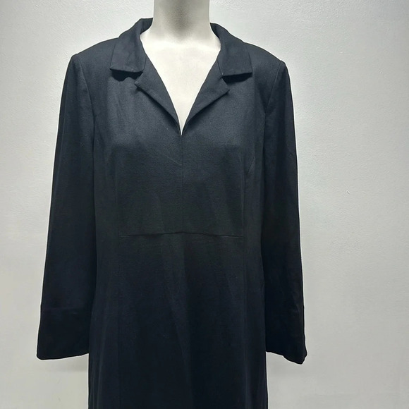 Nina McLemore Dress A-Line Sheath Collared Viscose Midi Knit Stretch Black 10 - Picture 2 of 9